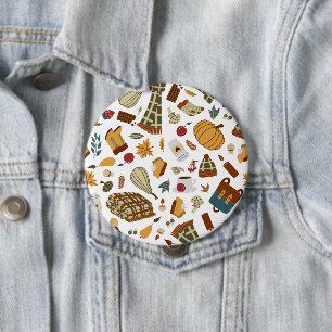 Badge Rond 10 Cm Unique Automne Feuilles Harvest Automne Citrouille