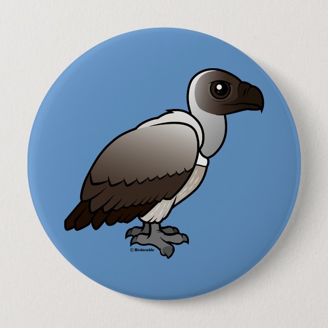 Badge Rond 10 Cm Vautour à dos blanc (Devant)