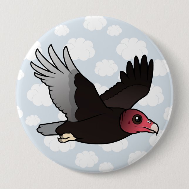 Badge Rond 10 Cm Vautour de Turquie de vol (Devant)