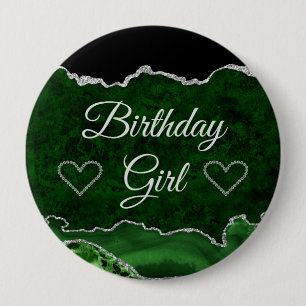 Badge Rond 10 Cm Vert et argent paillettes marbre agate Anniversair
