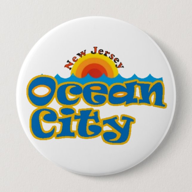 Badge Rond 10 Cm Ville NJ d'océan (Devant)