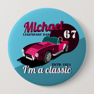 Badge Rond 10 Cm Vintage classique antique voiture légendaire nom d