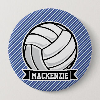 Badge Rond 10 Cm Volley-ball, Bleu & Blancs, Sports