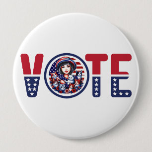 Badge Rond 10 Cm Votez pour les femmes au chat pour Kamala