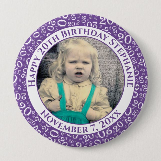 Badge Rond 10 Cm Votre photo | 20e anniversaire Random Number Motif (Devant)