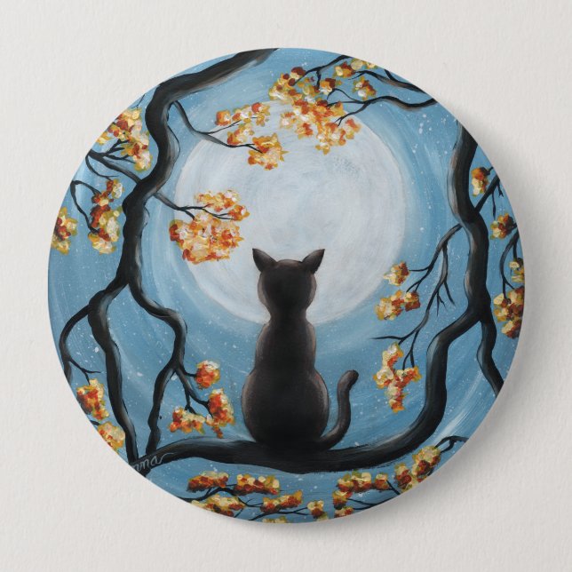 Badge Rond 10 Cm Whimsical Cat à Tree Full Moon Painting (Devant)