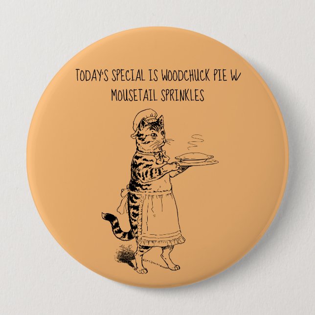 Badge Rond 10 Cm Witress chat servant tarte drôle chat Bouton (Devant)