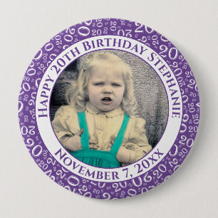 Badge Rond 10 Cm Your Photo 20th Birthday Random Number Pattern