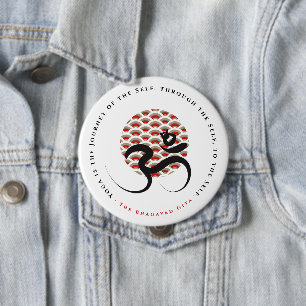 Badge Rond 10 Cm Zen Asiatique Rouge Soleil Yoga Moderne Calligraph