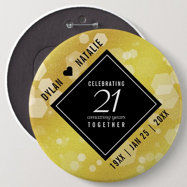 Badge Rond 15,2 Cm 21ème anniversaire de Mariage en laiton (Devant & derrière)