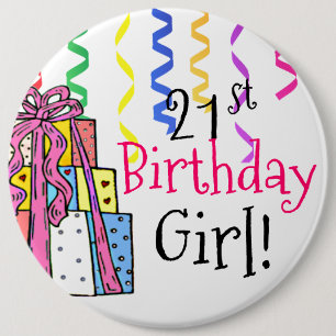 Badge Rond 15,2 Cm 21ème Fille d'anniversaire grande