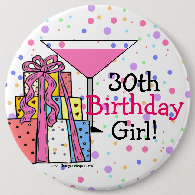 Badge Rond 15,2 Cm 30ème Fille d'anniversaire (Devant)