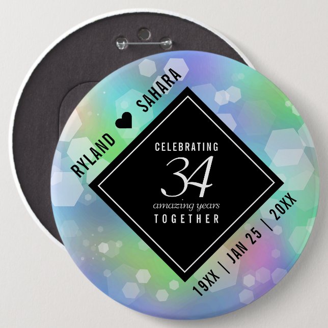Badge Rond 15,2 Cm 34e anniversaire de l'Opal Mariage (Devant & derrière)