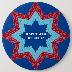 Badge Rond 15,2 Cm 4 juillet dentelle rouge bleu