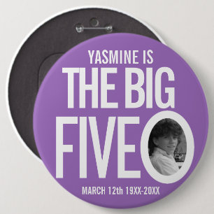 Badge Rond 15,2 Cm 50e Anniversaire violet coutume le grand cinq o ph
