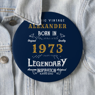 Badge Rond 15,2 Cm 50th Birthday 1973 Ajouter Nom Blue Gold Legendary