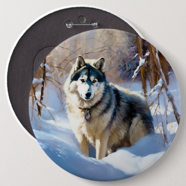 Badge Rond 15,2 Cm Aaskan Malamute Laisser Il Neige Noël (Devant & derrière)