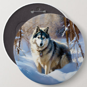 Badge Rond 15,2 Cm Aaskan Malamute Qu'il neige Noël