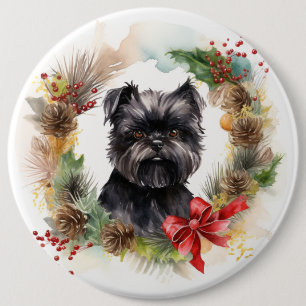 Badge Rond 15,2 Cm Affenpinscher Christmas Wreath Festive Pup