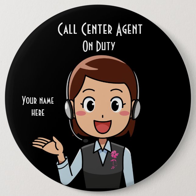 Badge Rond 15,2 Cm Agent du centre d'appel en service Noir (Devant)