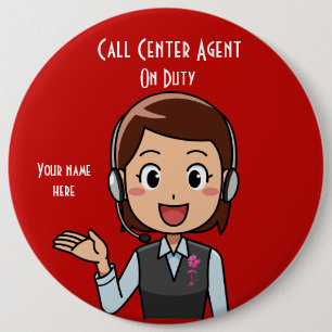 Badge Rond 15,2 Cm Agent du centre d'appel en service rouge