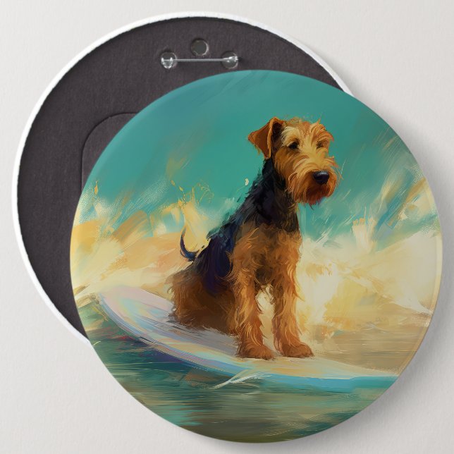 Badge Rond 15,2 Cm Airedale Beach Surf Peinture (Devant & derrière)