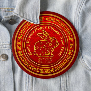 Badge Rond 15,2 Cm Ajouter un nom Nouvel An Chinois 2023 Rabbit Gold