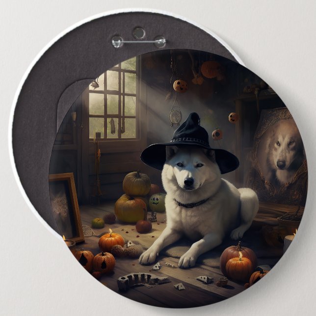 Badge Rond 15,2 Cm Akita Citrouilles Halloween effroi (Devant & derrière)