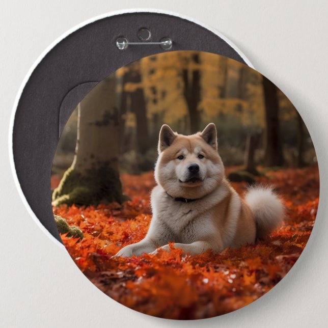 Badge Rond 15,2 Cm Akita en automne Feuilles automne s'inspire (Devant & derrière)