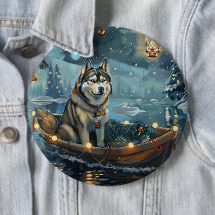 Badge Rond 15,2 Cm Alaskan Malamute Noël Festive Voyage
