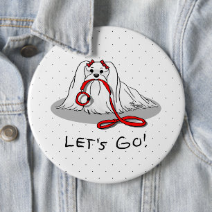 Badge Rond 15,2 Cm Allons-y ! (à pied) Chien maltais avec Red Leash C