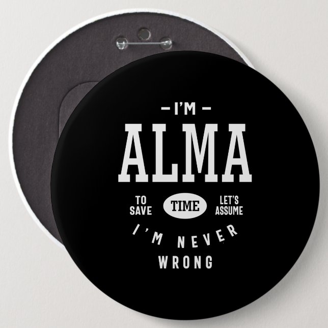 Badge Rond 15,2 Cm Alma Nom personnalisé Anniversaire (Devant & derrière)