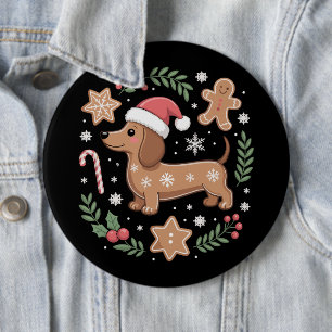 Badge Rond 15,2 Cm Amateur de chien saucisson en pain d'épice Noël Da