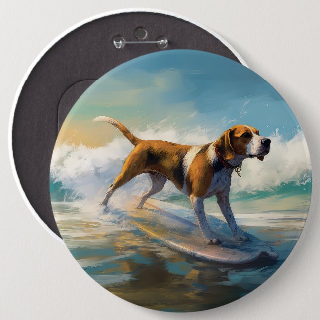 Badge Rond 15,2 Cm American Engligh Foxhound Beach Surfing Paining (Devant & derrière)