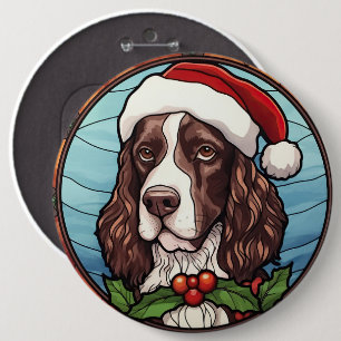 Badge Rond 15,2 Cm Anglais Springer Spaniel Vitrail Noël
