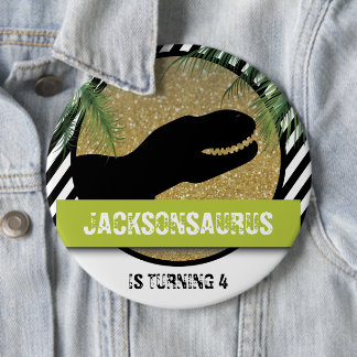 Badge Rond 15,2 Cm Anniversaire de dinosaure rayé