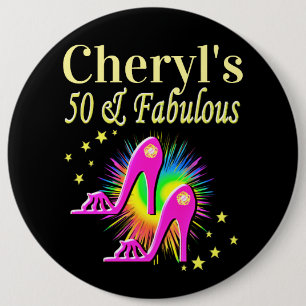 BADGE ROND 15,2 CM ANNIVERSAIRE PERSONNALISÉ DU 50E ANNIVERSAIRE