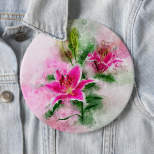 Badge Rond 15,2 Cm Aquarelle de fleur de Stargazer Lily - wb 02