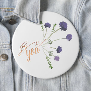 Badge Rond 15,2 Cm Aquarelle violet élégant "Be You" Motif floral