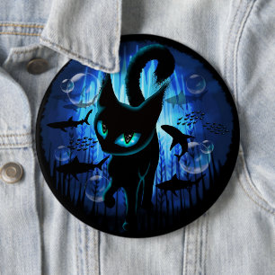 Badge Rond 15,2 Cm Aquaticat - Chat surréaliste en Imaginaire profond