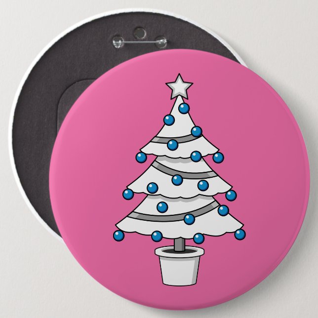 Badge Rond 15,2 Cm Arbre de Noël blanc (Devant & derrière)