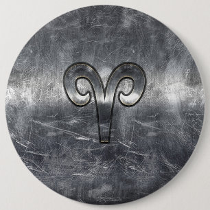 Badge Rond 15,2 Cm Aries Zodiac Symbol in Silver Steel Style