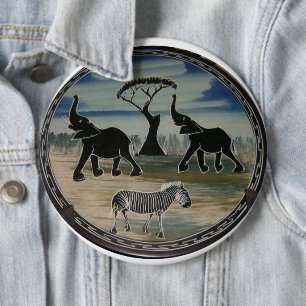 Badge Rond 15,2 Cm Art Eléphant Africain