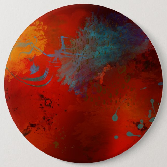 Badge Rond 15,2 Cm Art numérique abstrait grunge rouge, aqua et or (Devant)