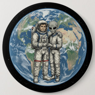 Badge Rond 15,2 Cm Astronaute et Extraterrestre