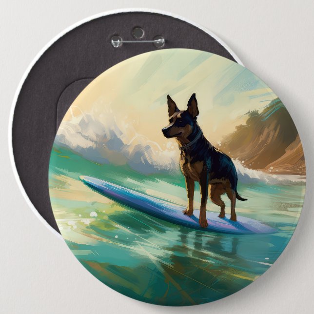 Badge Rond 15,2 Cm Australian Kelpie Beach Surf Paining (Devant & derrière)