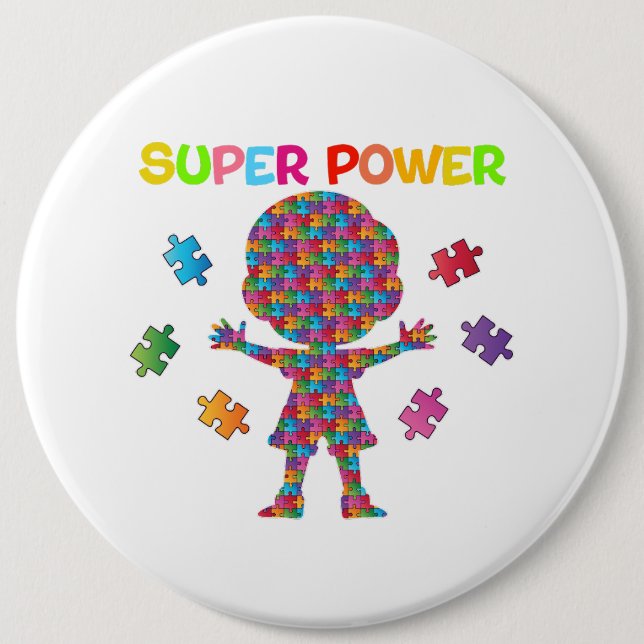 Badge Rond 15,2 Cm Autisme, super puissance (Devant)