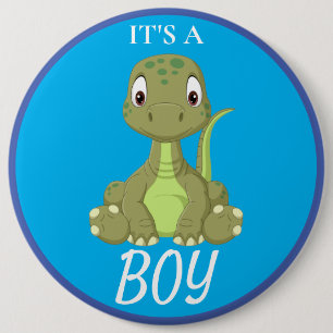 Badge Rond 15,2 Cm Baby shower Dinosaur Bouton Garçon Bleu