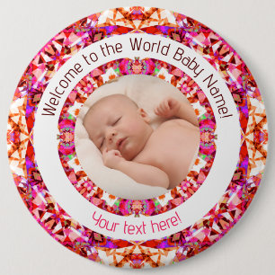 Badge Rond 15,2 Cm Baby shower Filles Vibrant rose texte photo person
