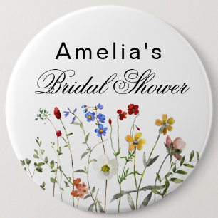 Badge Rond 15,2 Cm Baby Shower Minimaliste Fleurs Sauvages